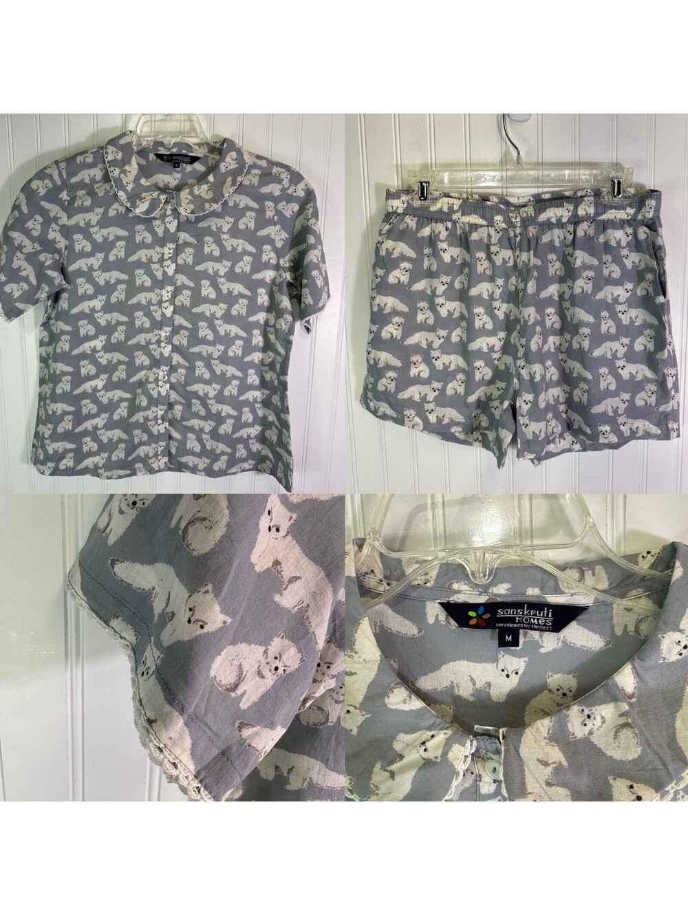Sanskruti Homes 2 Piece Cotton Pajama Set Shorts Top Arctic Foxes M